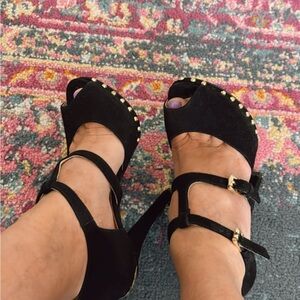 Michael Kors Black and Gold Studded Heels